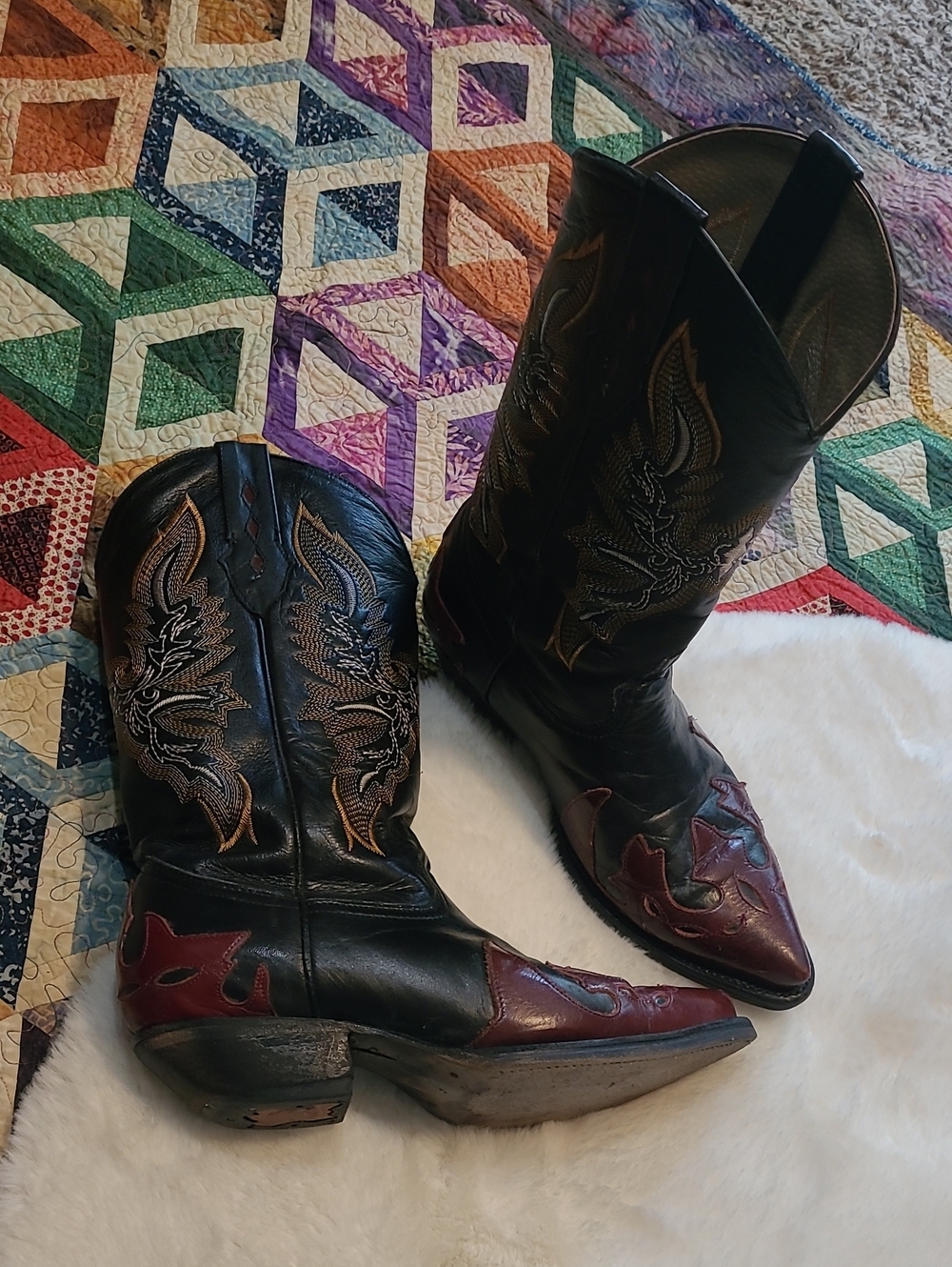 Vintage Lladro Embroidered Leather Flame Cowboy Boots Size 9.5
